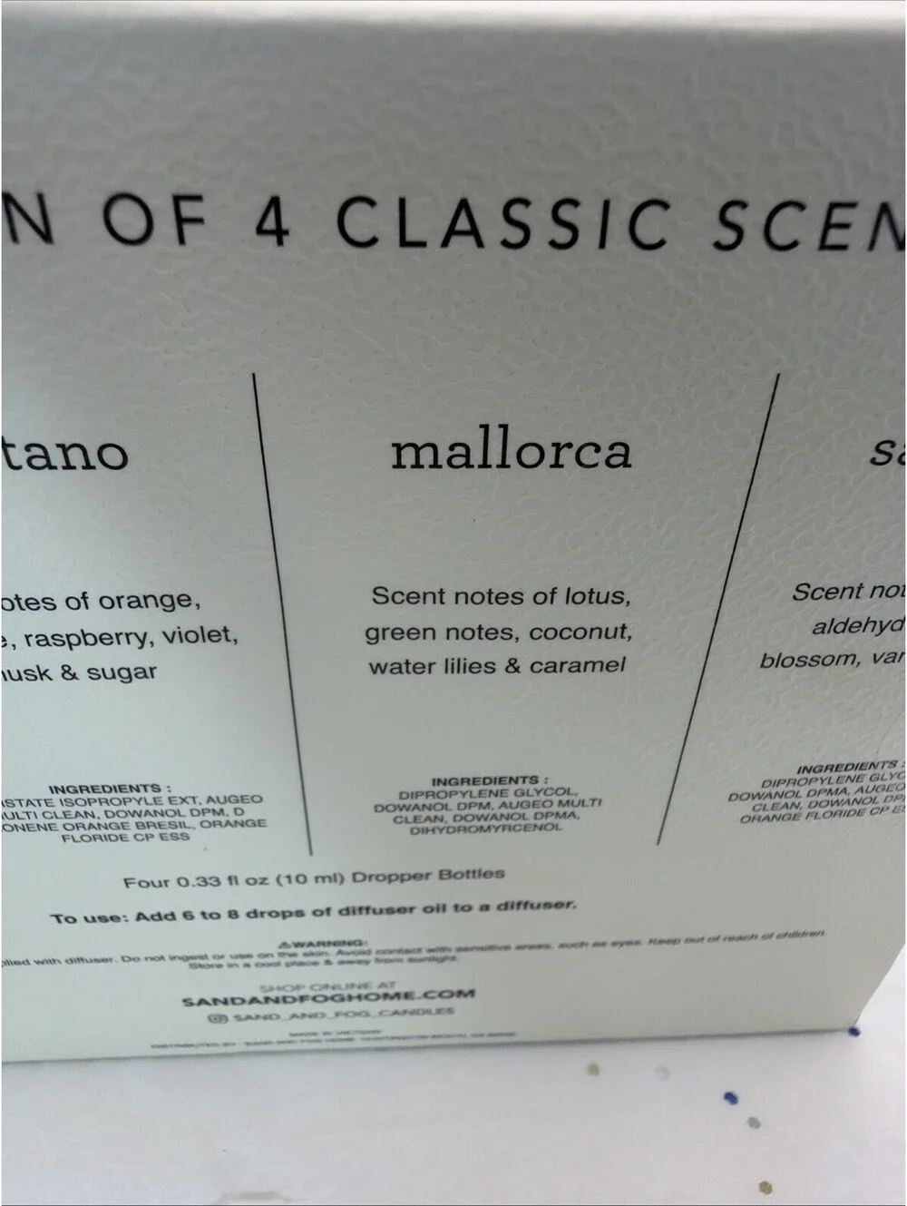 SAND + FOG European Beach Collection Diffuser Oil Set 4 Pack Amalfi Positano